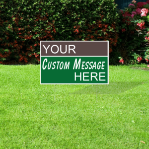 28x44 poly coated paperboard fold over lawn sign pictured with a u-shaped sign fram